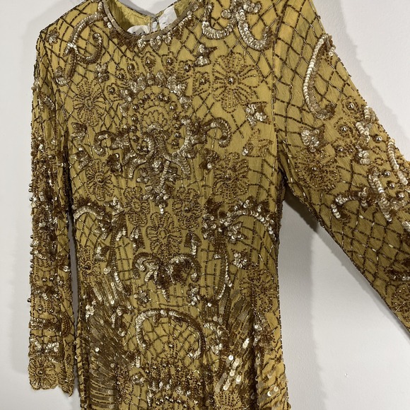 Vtg Lillie Rubin Dress Womens S Metallic Gold Beaded Sequin Art Deco 20s Party - Picture 2 of 13